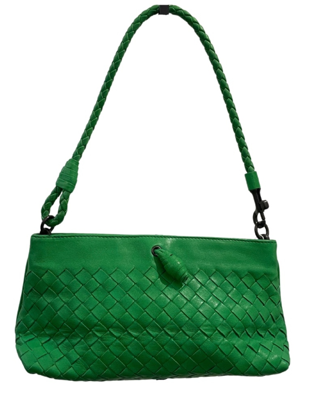 Vintage Bottega Veneta Intrecciato Green Leather Shoulder Bag - Picture 3 of 6